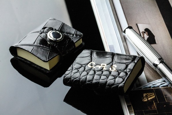 2er Set MINI Haftnotiz Etuis PREMIUM LEDER CROCO schwarz