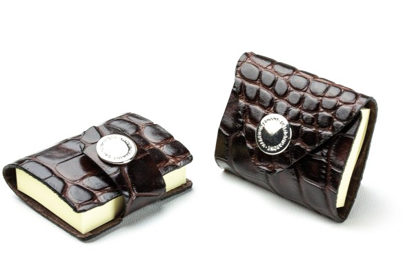 2er Set MINI Haftnotiz Etuis PREMIUM LEDER CROCO dunkelbraun