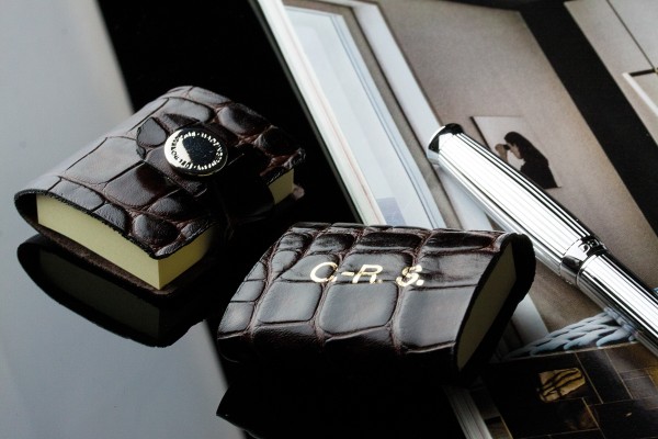 2er Set MINI Haftnotiz Etuis PREMIUM LEDER CROCO dunkelbraun