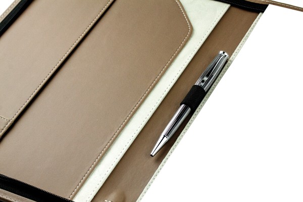 Reissverschluss Schreibmappe DIN A4 ECO APPLE LEATHER Lederimitat braun