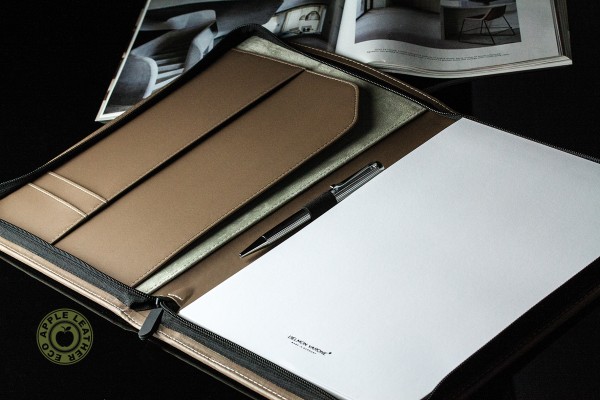 Reissverschluss Schreibmappe DIN A4 ECO APPLE LEATHER Lederimitat braun
