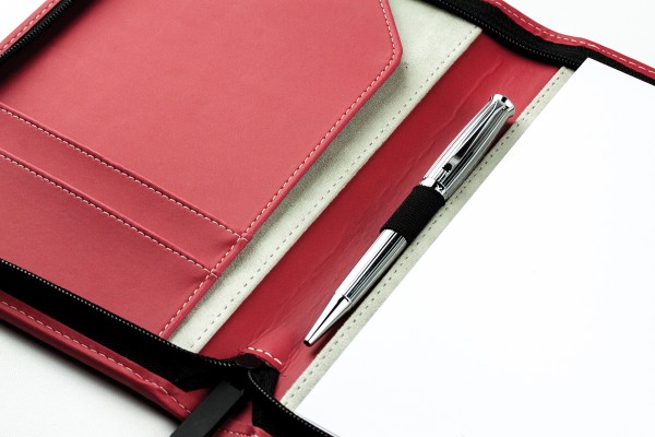 Reissverschluss Schreibmappe DIN A5 ECO APPLE LEATHER Lederimitat rot