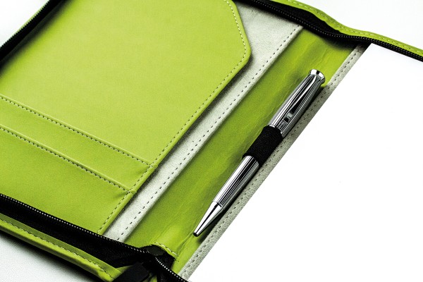 Reissverschluss Schreibmappe DIN A5 ECO APPLE LEATHER Lederimitat grün