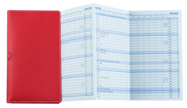 Leporello Faltkalender 2025 + 2026 in ECO APPLE LEATHER Lederimitat rot