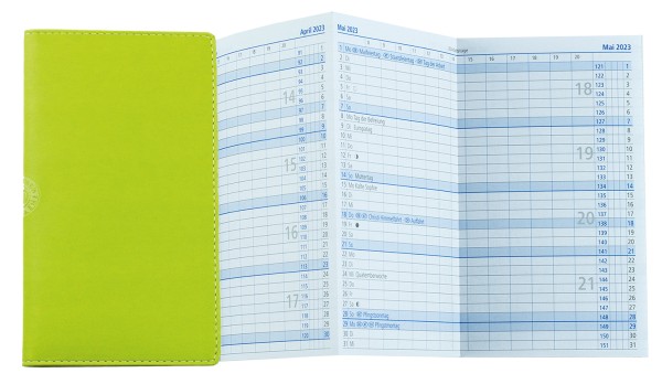 Leporello Faltkalender 2025 + 2026 in ECO APPLE LEATHER Lederimitat grün