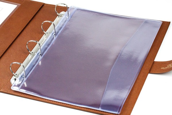 Dokumenten Ringbuch DIN A4 mit Schloss SAFFIANO Lederimitat braun