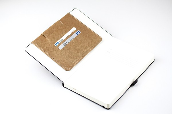 Magnetischer Smartphone-und Stiftehalter für Notizbücher SAFFIANO hellbraun metallic