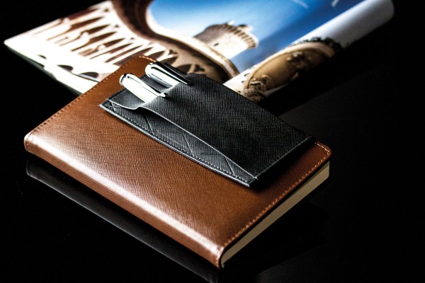 Magnetischer Stiftehalter DUO für Notizbücher SAFFIANO schwarz