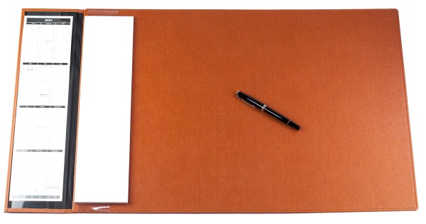 Exclusive Schreibunterlage 65x45 mit Klappleiste inkl. Block und Kalender 25/26 aus veganem Lederimitat hellbraun