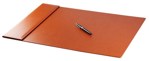 Exclusive Schreibunterlage 65x45 mit Klappleiste inkl. Block und Kalender 25/26 aus veganem Lederimitat hellbraun