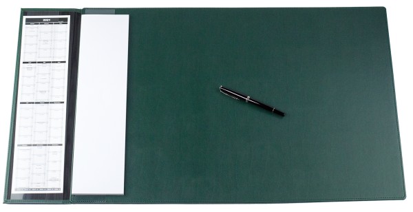 Exclusive Schreibunterlage 65x45 mit Klappleiste inkl. Block und Kalender 25/26 aus veganem Lederimitat dunkelgrün