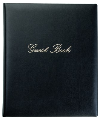 Gästebuch 20 x 24 cm aus veganem Lederimitat NOVAPELL schwarz - mit hochwertiger Goldfolienprägung GUEST BOOK