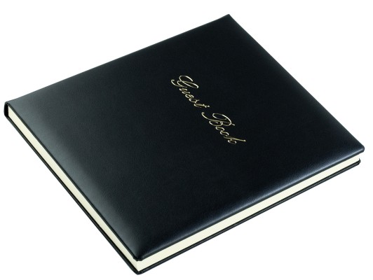 Gästebuch 20 x 24 cm aus veganem Lederimitat NOVAPELL schwarz - mit hochwertiger Goldfolienprägung GUEST BOOK
