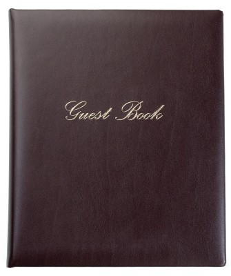 Gästebuch 20 x 24 cm aus veganem Lederimitat NOVAPELL weinrot - mit hochwertiger Goldfolienprägung GUEST BOOK