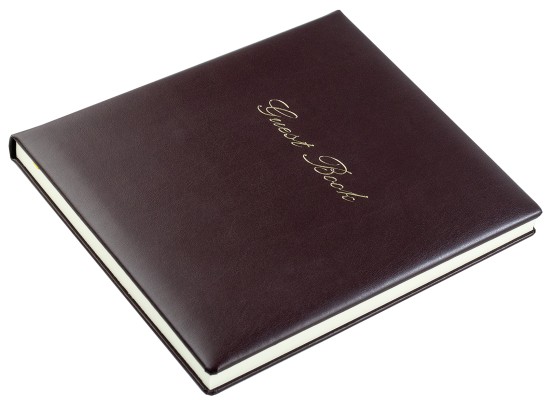 Gästebuch 20 x 24 cm aus veganem Lederimitat NOVAPELL weinrot - mit hochwertiger Goldfolienprägung GUEST BOOK