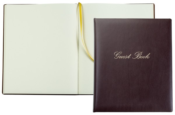 Gästebuch 20 x 24 cm aus veganem Lederimitat NOVAPELL weinrot - mit hochwertiger Goldfolienprägung GUEST BOOK