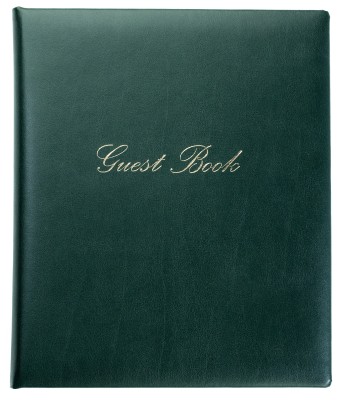 Gästebuch 20 x 24 cm aus veganem Lederimitat NOVAPELL grün - mit hochwertiger Goldfolienprägung GUEST BOOK