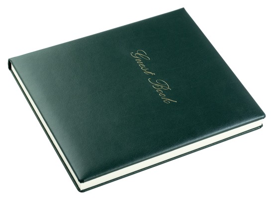 Gästebuch 20 x 24 cm aus veganem Lederimitat NOVAPELL grün - mit hochwertiger Goldfolienprägung GUEST BOOK