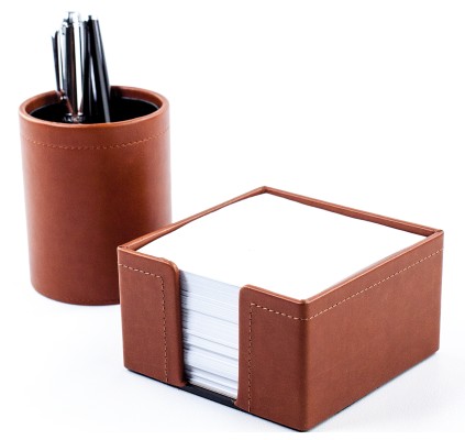 Zettelkasten mit 500 Blatt Papier in veganem PU Lederimitat NOVAPELL hellbraun