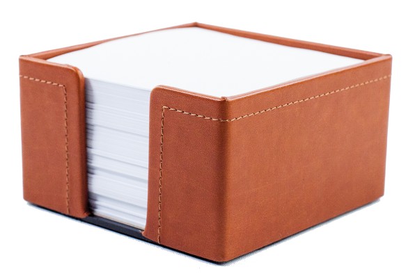 Zettelkasten mit 500 Blatt Papier in veganem PU Lederimitat NOVAPELL hellbraun