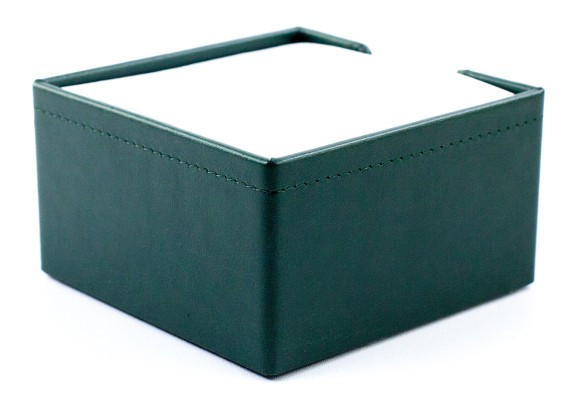 Zettelkasten mit 500 Blatt Papier in veganem PU Lederimitat NOVAPELL dunkelgrün