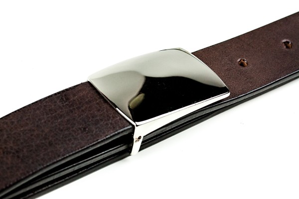 Ledergürtel PREMIUM Blankleder dunkelbraun in 3cm Breite mit silber polierter Klemmschliesse