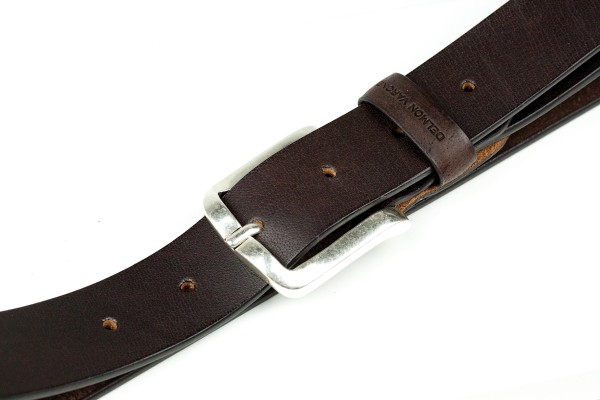 Ledergürtel PREMIUM Blankleder dunkelbraun in 3cm Breite mit Dornschliesse altsilber
