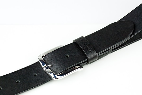 Ledergürtel PREMIUM Blankleder schwarz in 3,5cm Breite mit silberfarbener Dornschliesse