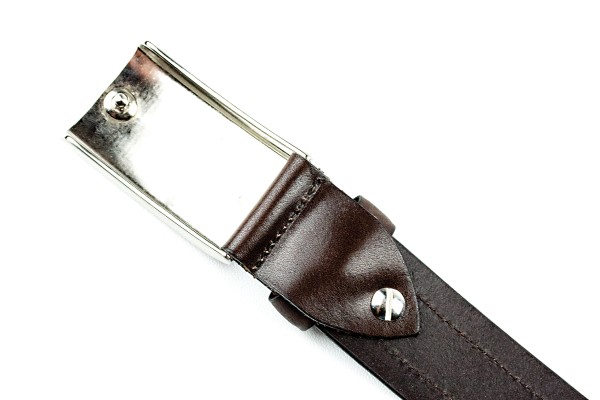 Ledergürtel PREMIUM Vollrindleder bombiert dunkelbraun in 3,5 cm Breite mit silber satinierter Koppelschliesse