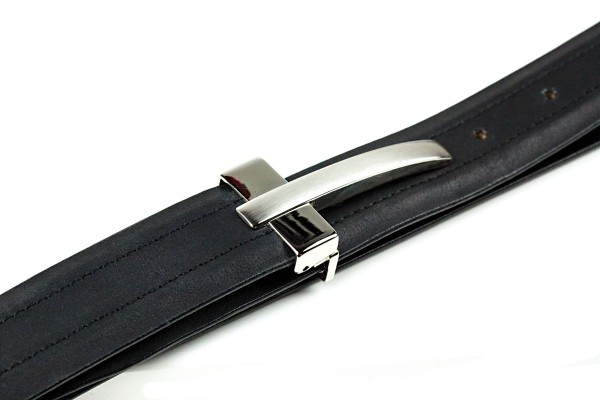 Ledergürtel PREMIUM Vollrindleder bombiert schwarz in 3cm Breite mit silber satinierter Klemmschliesse