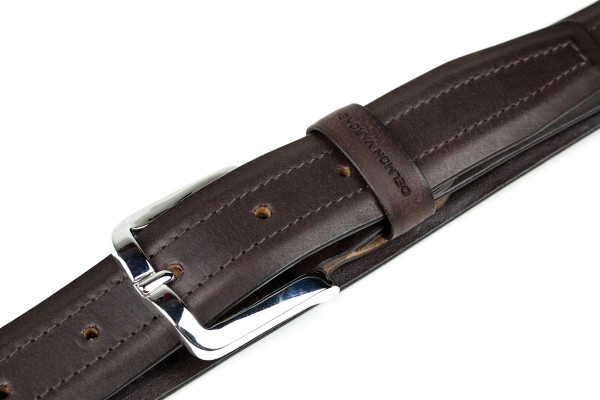 Ledergürtel PREMIUM Vollrindleder bombiert dunkelbraun in 3cm Breite mit silberfarbener Dornschliesse