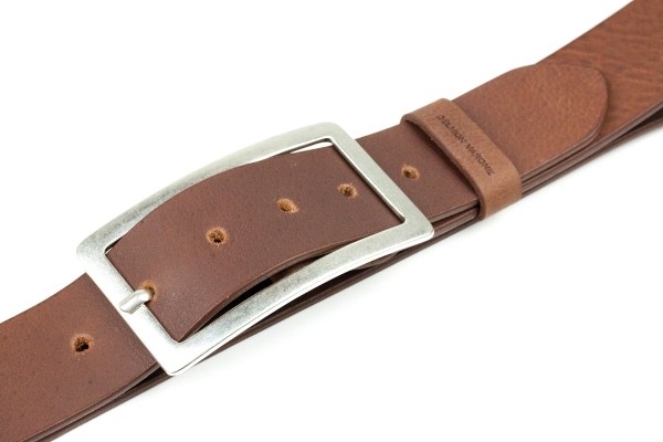 Ledergürtel PREMIUM Büffelleder hellbraun in 4cm Breite mit Dornschliesse in altsilber