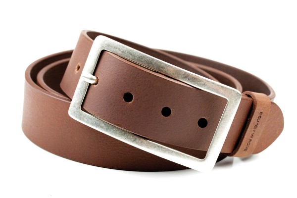 Ledergürtel PREMIUM Büffelleder hellbraun in 4cm Breite mit Dornschliesse in altsilber