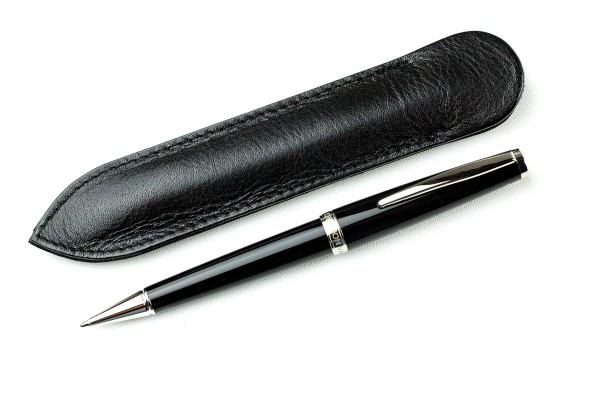 Drehkugelschreiber PALLADIUM schwarz inkl. Stecketui aus Leder