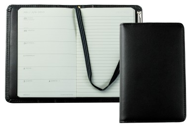 Pocket Kalenderbuch DIN A6 2026 PREMIUM LEDER BOXCALF schwarz (glatt)
