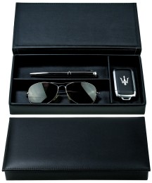 Ablagekasten mit Deckel PREMIUM LEDER BOXCALF schwarz (glatt)