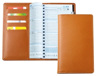 Taschenkalender mit Spiralbindung 2026 in PREMIUM LEDER BOXCALF cuoiobraun (glatt)