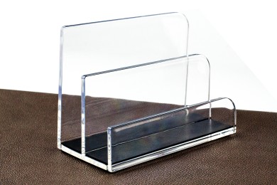 Briefständer Acryl/Leder PREMIUM LEDER BOXCALF schwarz (glatt)