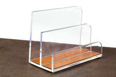 Briefständer Acryl/Leder PREMIUM LEDER BOXCALF cuoiobraun (glatt)