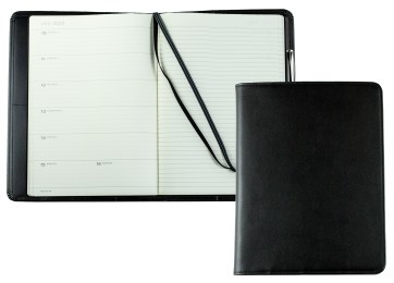 Kalenderbuch DIN B5 für das Jahr 2026 PREMIUM LEDER BOXCALF schwarz (glatt)