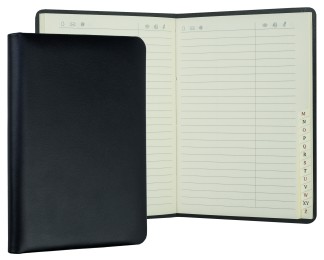 Adressbuch DIN A6+ (gebunden) | Echtleder | BOXCALF schwarz
