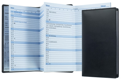 Leporello Faltkalender deutsch 2027 PREMIUM LEDER BOXCALF schwarz (glatt)