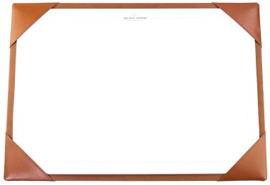 Schreibunterlage mit 4 Ecken + Papierblock PREMIUM LEDER BOXCALF cuoiobraun (glatt)