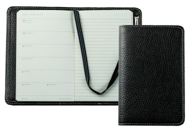 Pocket Kalenderbuch DIN A6 2026 PREMIUM LEDER SOFT GRAIN schwarz (genarbt)