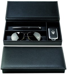 Ablagekasten mit Deckel PREMIUM LEDER SOFT GRAIN schwarz (genarbt)