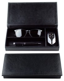 Ablagekasten mit Deckel PREMIUM LEDER SOFT GRAIN schwarz (genarbt)