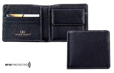 Herrenbörse mit Münz-u. Scheinfach PREMIUM LEDER SOFTGRAIN (genarbt) schwarz - RFID Protected