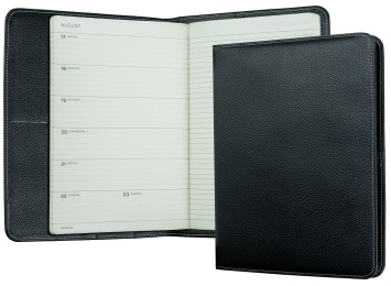 Kalenderbuch DIN B5 für das Jahr 2027 PREMIUM LEDER SOFT GRAIN schwarz (genarbt)