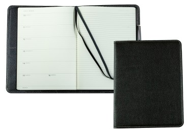 Kalenderbuch DIN B5 für das Jahr 2026 PREMIUM LEDER SOFT GRAIN schwarz (genarbt)