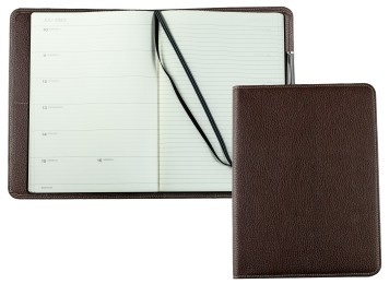 Kalenderbuch DIN B5 für das Jahr 2026 PREMIUM LEDER SOFT GRAIN dunkelbraun (genarbt)